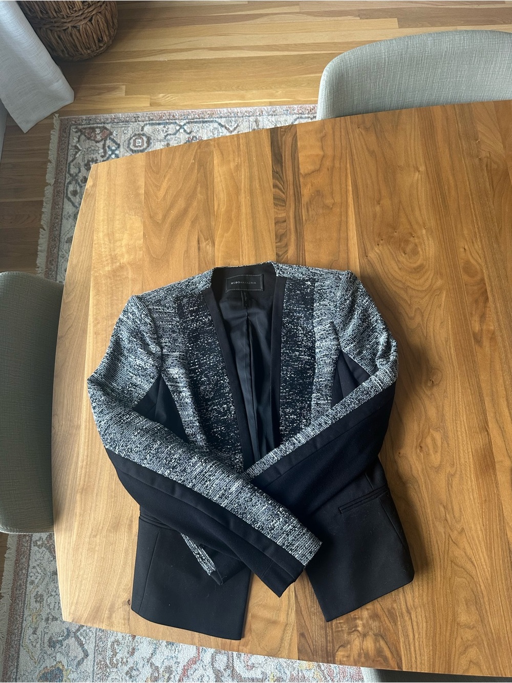 BCBG Women’s Black and Gray Open-Front Blazer Jacket